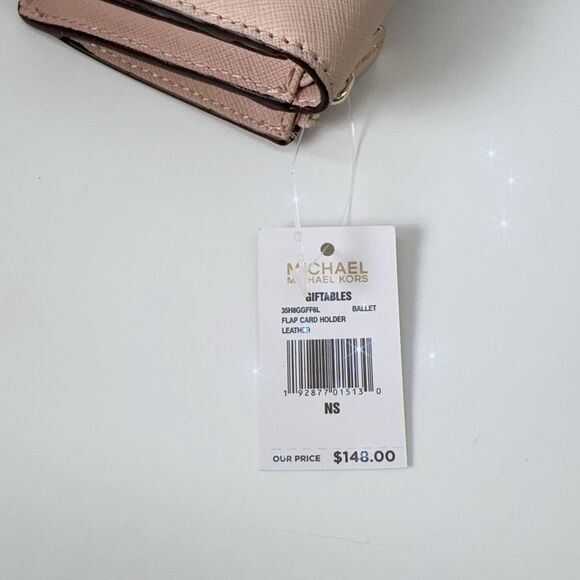 Michael Kors MK Giftables Studed Flap Leather Card Holder Wallet Ballet Pink NWT - Picture 10 of 12